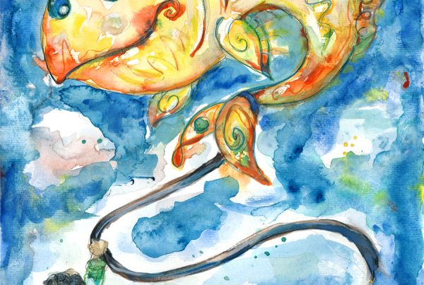 My Little Goldfish watercolor ink pencil artwork by Tatjana Blank